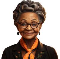3D design aid, encapsulating diversity. Featuring an isolated older black professional female. Applicable in diverse professional scenarios. photo
