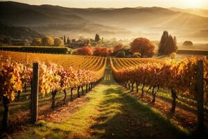 Beautiful French Italian Spanish Vineyard Scenery Landscape. Plenty of free space for text. AI Generative photo