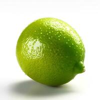 Close-up whole lime isolated on white background. Generative AI photo