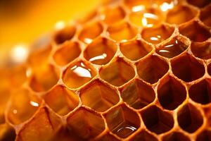 Ultra close-up honeycomb background. Generative AI photo