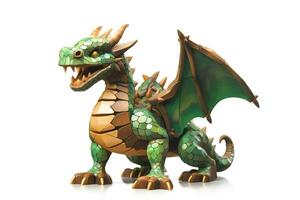 Wooden green dragon isolated on white background. Symbol of the 2024 New Year. AI generative photo