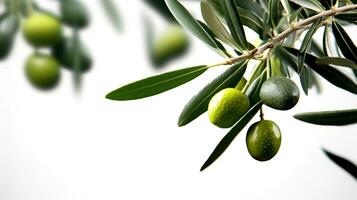 de cerca de un aceituna árbol rama en un blanco antecedentes. generativo ai foto