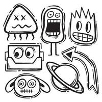 collection set hand drawn doodle monster cute vector