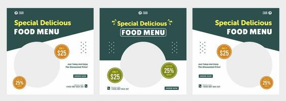 Delicious food menu and restaurant social media or banner template vector