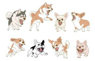 cartoon angry mad dog barking set ,isolated on white background. vector