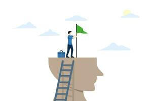 Concept of career growth and development for success, mentor or inspiration for success in work or business, success mindset, businessman above placing red flag for business goals symbol. vector