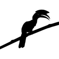 Great Horn Bird Silhouette Perched on the Branch Tree Silhouette. Vector Illustration