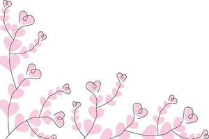 Abstract corner frame border of brunches with hearts in trendy pink hue. Design concept for greeting vector