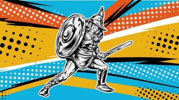 Gladiator on pop art background. vector illustration