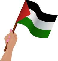 bandera de Palestina, mano participación bandera aislado en blanco antecedentes. vector ilustración