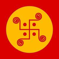 Swastik vector icon with red and yellow color.