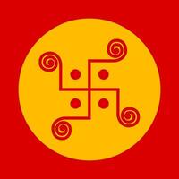 Swastik vector icon with red and yellow color.