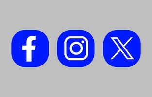 Facebook, Instagram, and  Twitter X app vector icons with blue and white colors.