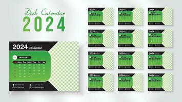 2024 new year desk calendar design template, Modern and nipque layout desk calendar set of 12 month. week starts on Sunday. vector