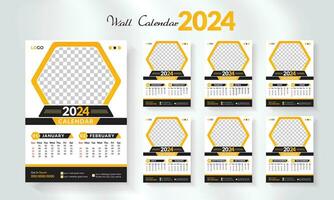 2024 happy new year calendar template set. modern and creative layout wall calendar set of 12 month template. minimalist template or calender a4 layout design.  week start on sunday. vector