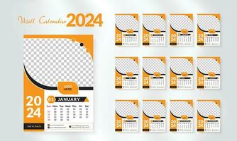 2024 contento nuevo año calendario modelo colocar. moderno y creativo diseño pared calendario conjunto de 12 mes modelo. minimalista modelo o calandrar a4 diseño diseño. semana comienzo en domingo. vector