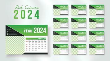 2024 nuevo año escritorio calendario diseño plantilla, moderno y nipque diseño escritorio calendario conjunto de 12 mes. semana empieza en domingo. vector