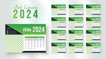 2024 new year desk calendar design template, Modern and nipque layout desk calendar set of 12 month. week starts on Sunday. vector