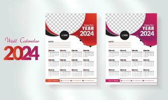 2024 happy new year calendar template set. modern and creative layout wall calendar set of 12 month template. minimalist template or calender a4 layout design.  week start on sunday. vector