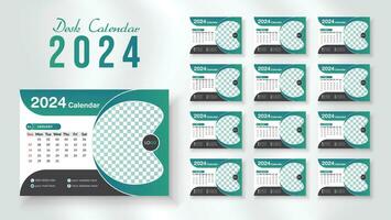 2024 nuevo año escritorio calendario diseño plantilla, moderno y nipque diseño escritorio calendario conjunto de 12 mes. semana empieza en domingo. vector