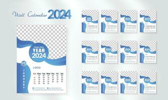 2024 happy new year calendar template set. modern and creative layout wall calendar set of 12 month template. minimalist template or calender a4 layout design.  week start on sunday. vector