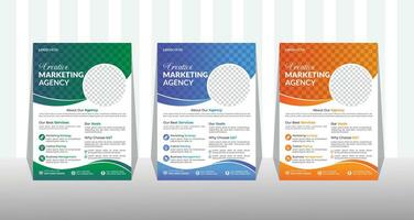 Corporate Business Flyer and brochure cover design layout background with three color variations, vector template in A4 size.