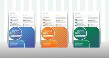 Corporate Business Flyer and brochure cover design layout background with three color variations, vector template in A4 size.