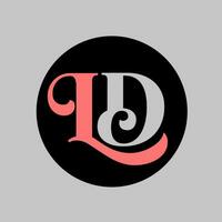 LD brand name initial letters monogram. LD black round monogram vector