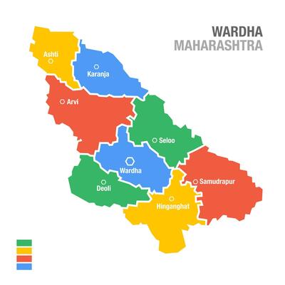 Wardha district of Maharashtra map design on white background.
