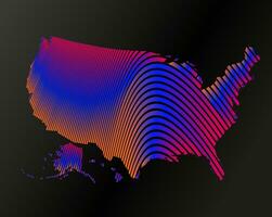 The United States vector map waves lines illustration.