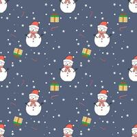 Christmas seamless pattern with snowmen on blue background. Winter pattern with snowflakes, wrapping paper, Christmas and New Year greeting cards. vector