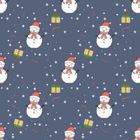 Christmas seamless pattern with snowmen on blue background. Winter pattern with snowflakes, wrapping paper, Christmas and New Year greeting cards. vector