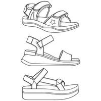 Strap sandals outline drawing vector, strap sandals drawn in a sketch style, bundling strap sandals template outline, vector Illustration.