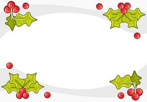 Vector frame with holly leaves and berries in cartoon style.