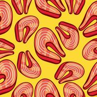 Vector pattern with fish steaks in doodle cartoon style.