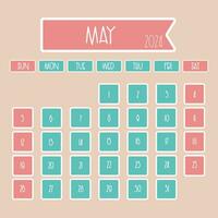 May 2024 monthly calendar design with thin font where week starts from sunday vector