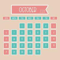 October 2024 monthly calendar design with thin font where week starts from sunday vector