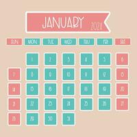 January 2024 monthly calendar design with thin font where week starts from sunday vector