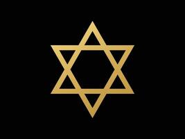 Golden star of david. Yellow religious hexagram with traditional symbols of judaism for jewish holiday vector design