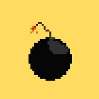 Pixel bomb with burning fuse. Dangerous explosive grenade for detonation with damage as a symbol of danger and vector war