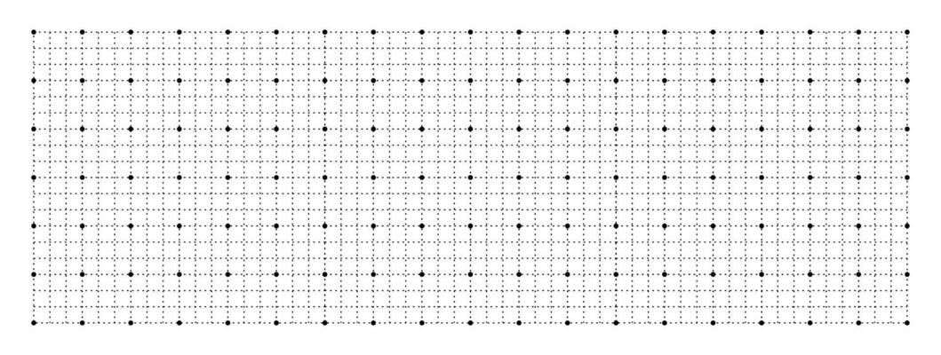 Geometric grid with squares and dots background. Measure blank white template with black lines for drafting and technical design with millimeter vector markings