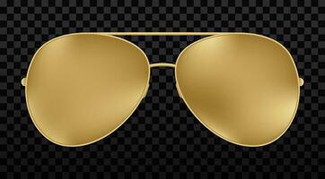 Gold aviator sunglasses with gold frame. Golden Sun glasses 3d vector realistic