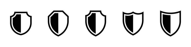 Black shields icon set. Symbol of security and guaranteed web protection for online confidential user login and reliability in vector disaster