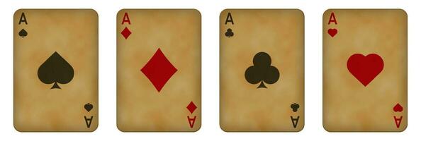 Old worn card aces. Oiled gradient of gambling luck in poker and successful game in casino with blackjack and bets vector