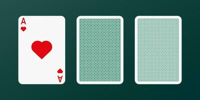 Open card of three with ace of hearts. Red symbol of gambling luck in poker and successful game in casino with blackjack and vector bets