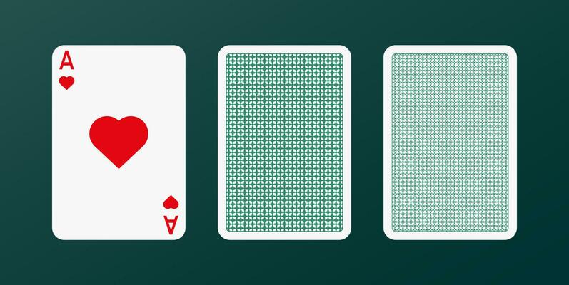 Open card of three with ace of hearts. Red symbol of gambling luck in poker and successful game in casino with blackjack and vector bets