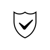 Black shield with check mark icon. Sign of web security and protection against viruses and hacking with mandatory user check and vector firewall