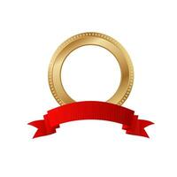 Golden ring photo frame with ribbon vector