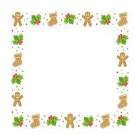Square Gingerbread Cookies Frame Border, Christmas Winter Holiday Graphics. Homemade sweets pattern, card and social media post template on white background. Isolated vector illustration.