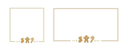 Square and Rectangle Gingerbread Cookies Frame Border Set, Christmas Winter Holiday Graphics. Homemade sweets card and social media post template. Vector illustration.